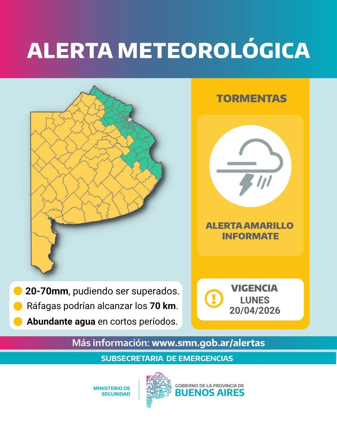 Alerta amarillo por lluvias
